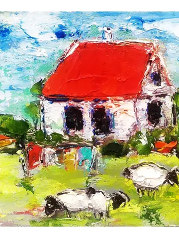 Ireland Painting Sheep Original Art Irish Landscape Oil Painting Farm Small Artwork $53.00