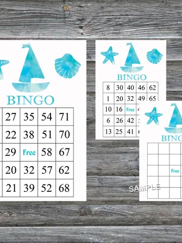 Under the sea bingo cards,Under the sea bingo game,Nautical printable bingo cards,60 Bingo Cards,INSTANT DOWNLOAD--218 $3.95