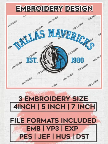NBA Dallas Mavericks Basketball Team Est Logo Embroidery Design, NBA Dallas Mavericks Logo Embroidery Files, Basketball Team Machine Embroidery, Machine Embroidery Design