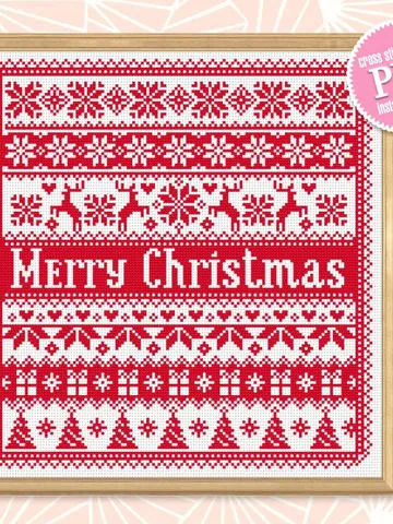 Scandinavian Christmas cross stitch pattern PDF download, Quaker sampler cross stitch chart, Nordic Christmas pattern digital PDF #N72 $4.70