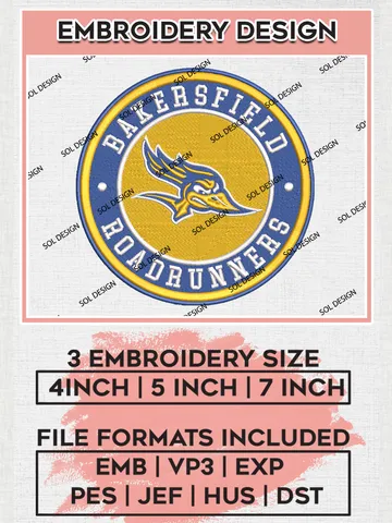 NCAA Cal State Bakersfield Roadrunners Round Logo Embroidery, NCAA Cal State Bakersfield Roadrunners Logo Embroidery files, NCAA Teams, Machine embroidery designs, Digital Download