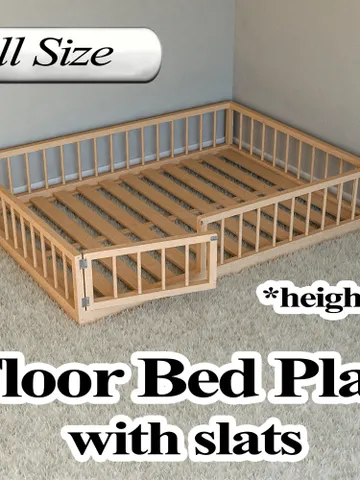 Montessori Floor Bed Plan, Full Size, With Slats, PDF, DIY $14.95
