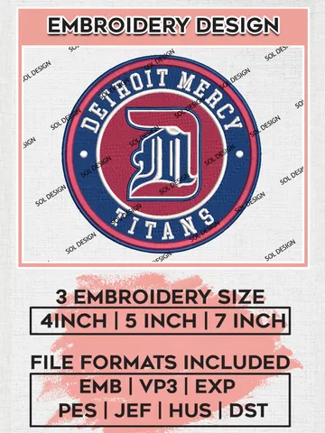 NCAA Detroit Mercy Titans Round Logo Embroidery, NCAA Detroit Mercy Titans Embroidery Design files, NCAA Teams, NCAA Machine embroidery designs, Digital Download