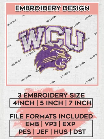 NCAA WCU Catamounts Team Logo Machine Embroidery Design, NCAA Western Carolina Catamounts Team Design Design files, NCAA Team Embroidery Designs, NCAA Machine Embroidery Designs, Digital Download $6.99