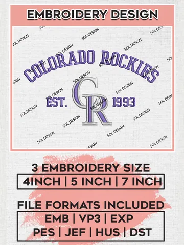 MLB Colorado Rockies Team Est Logo Embroidery Design, MLB Team Embroidery files, Colorado Rockies Baseball Team, Rockies Team, Digital Download