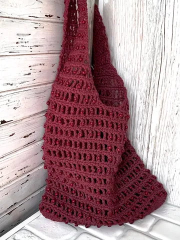 Cotton purple bag with beads, net avoska bag, market vegan bag, tote beige bag, eco friendly bag, macrame tote, zero waist