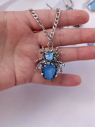 Handmade silver crystal spider necklace, insect jewelry set, witchy familiar, whitchy necklace jewelry set, spider gift, halloween jewelry $65.00