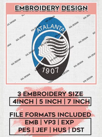 Atalanta BC Embroidery Design Files, Serie A Embroidery files, Serie A Atalanta BC Teams, Football, Digital Download