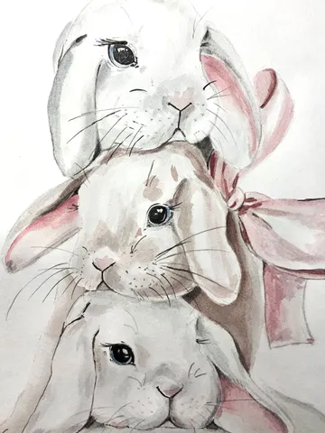 Cute bunnies painting children room wall art original watercolour hand painted modern painting $40.00
