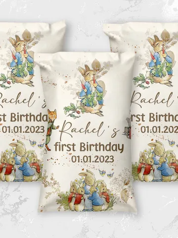 Editable Chips Label Peter Rabbit First Birthday party chips label; Peter Rabbit Party; Classic Peter Rabbit Birthday party decor ; pr1 $10.45