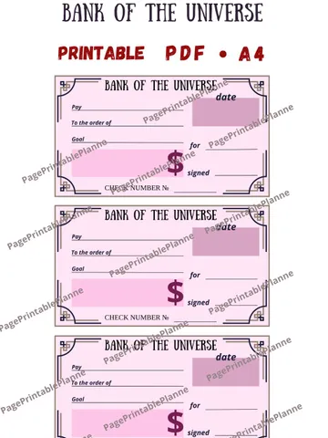 BANK OF THE UNIVERSE / The Money check of the Universe / The Law of Attraction / Printed check / Manifesto / Finance $1.00