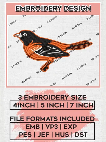 Baltimore Orioles Machine Embroidery Files, MLB Baltimore Orioles Team Embroidery, MLB Teams, 3 sizes, MLB Machine embroidery designs, Digital Download $6.99
