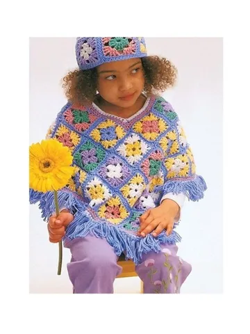 Crochet kids  poncho, granny squares poncho, girl poncho crochet pattern pdf $6.68