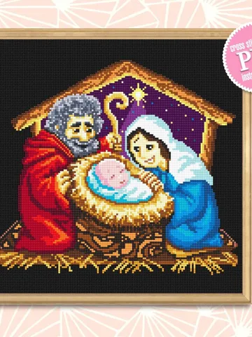 Nativity scene cross stitch pattern download PDF O Holy night cross stitch Religious Christmas embroidery Holy family pattern digital #N26 $4.50