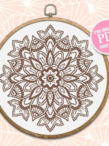 Flower mandala cross stitch pattern download PDF Monochrome cross stitch Floral mandala digital Floral cross stitch Beginner stitch #M169 $4.60