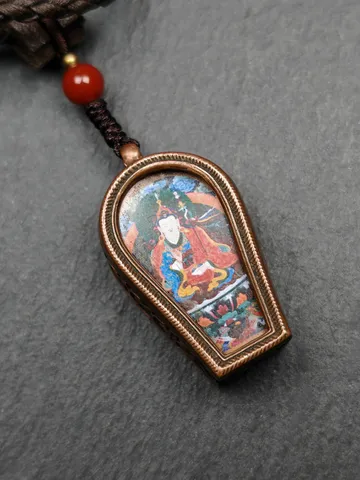 Gandhanra Antique Handmade Gau Ghau Shrine,Guru Rinpoche Gau Amulet, Mini Tibetan Buddhist Altar Amulet Pendant,Made of Red Copper $49.99