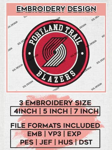 Portland Trail Blazers NBA Basketball Team Logo Embroidery Design, NBA Portland Trail Blazers Logo Embroidery Files, Basketball Team Machine Embroidery, Machine Embroidery Design