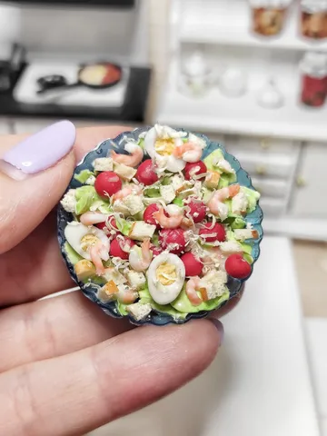 Realistic Caesar salad with shrimps - realistic salad - doll food - barbie food - food for dolls - miniature - mini food $16.00