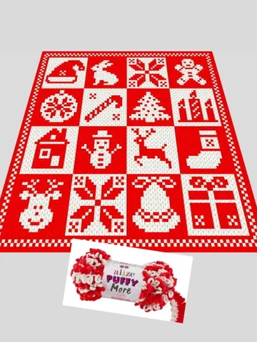 Loop yarn Finger knitted Christmas Checkered blanket pattern $6.00