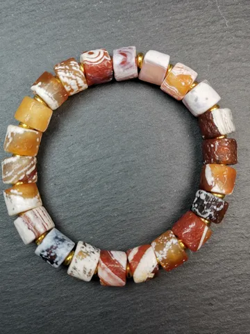 Gandhanra Tibetan Sugar Agate Beads Wrist Mala, Unique 11mm Cylinder Carnelian Bracelet $129.99