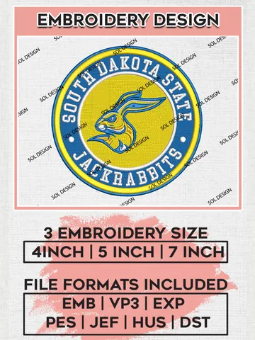 NCAA South Dakota State Jackrabbits Round Logo Embroidery, NCAA South Dakota State Jackrabbits Logo Embroidery files, NCAA Teams, Machine embroidery designs, Digital Download