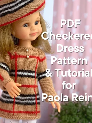 Сheckered Вress for Paola Reina doll KNIT PATTERN tutorial Boneka 12-13 inch doll, Ruby Red Siblies, Les Cheries 32 cm PDF eng $4.06