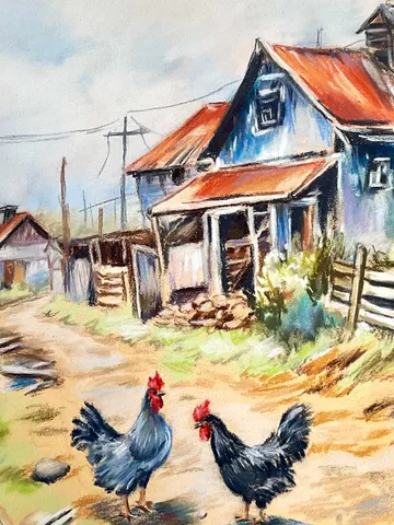 Original Pastel Rooster Painting – 12x16 inch Farmhouse Wall Art by IrenFfantasyArt