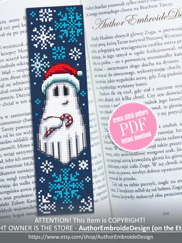Christmas ghost bookmark cross stitch pattern PDF download Ghost cross stitch chart, Christmas bookmark pattern digital PDF, Snowflake #B368 $4.40