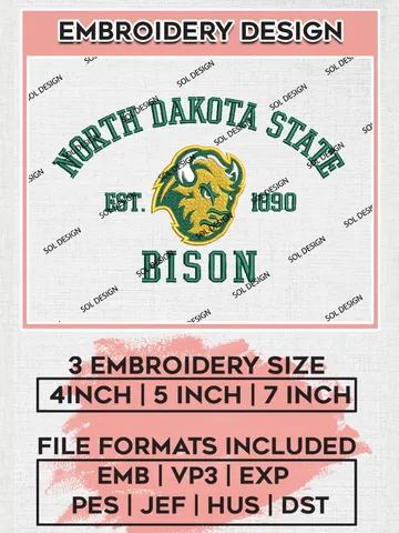 North Dakota State Bison Est 1890 Logo Embroidery Designs, NCAA North Dakota State Bison Team Embroidery, NCAA Team Logo, 3 sizes, Machine embroidery Files, Digital Download $6.99
