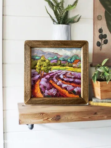 Lavender Fields Painting Tuscany Original Art Landscape Oil Painting Impasto Small Artwork 6x6 Tuscan Serenity Painting Wild Flowers $150.00