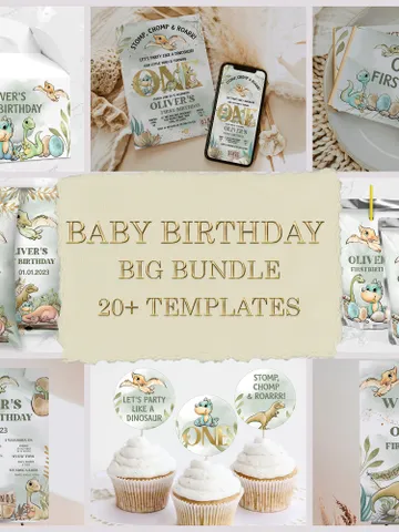 Editable BIG BIRTHDAY BUNDLE Dinosaur Party First Birthday ; Dinosaur Birthday Party; Dinosaur Party Birthday Template Instant Download; di1 $46.00