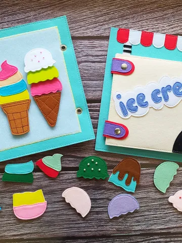 Ice Cream Quiet book Pattern , Kitchen Felt book template pdf, Soft sensory book template, Busy book sewing ideas for girl 2, 3, 4 year old $14.29
