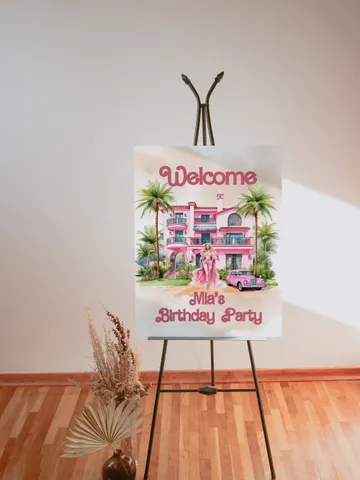 Welcome banner editable template hot pink doll birthday party template bar12 $11.62