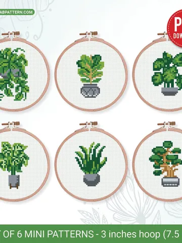 Bundle mini house plants 6 Cross stitch patterns, contemporary, Abstract, Floral, beginner, modern chart, gift DIY, embroidery, instant PDF $11.50