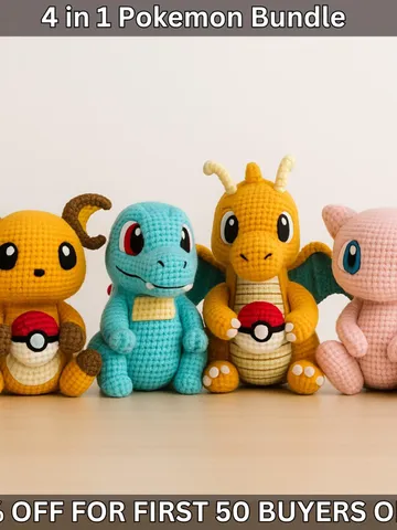 4 in 1 Pokemon Crochet Pattern PDF Bundle, PDF Digital Download - Dragonite,Raichu & two other $9.00