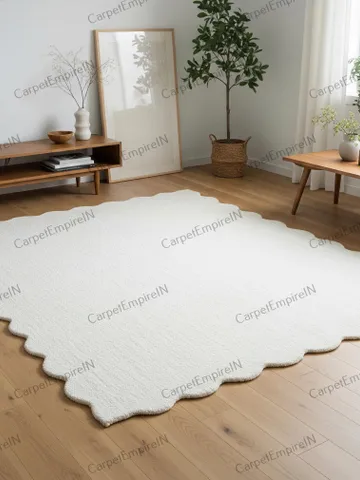 Scalloped White Rug | Modern Abstract Rug, Home Rug, Living Room Rug, Dining Decor, Bedroom Rug, Custom Rug, 3x5, 5x7, 8x10, 9x12, 10x14. $233.80