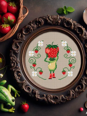 Motty Traveler Frog and The Tasty burden cross stitch pattern $5.00