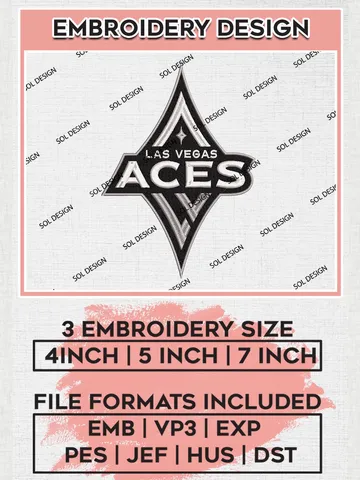 Las Vegas Aces Logo Embroidery Files, WNBA Las Vegas Team Embroidery Designs, Basketball Teams, 3 sizes, Machine embroidery designs, Digital Download $6.99