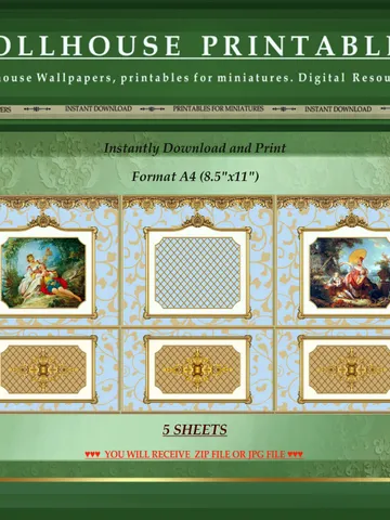 Wallpapers- Set 19-v2 | Printables for Dollhouses and Unique Miniature Projects | Digital Downloads | in Scale 1/12th $8.00