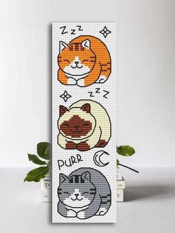 Cross stitch bookmark pattern Purring Cats