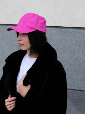 Genuine python skin women baseball cap | women accessories | exotic leather cap | purple genuine python skin | Fuchsia leather cap $160.00