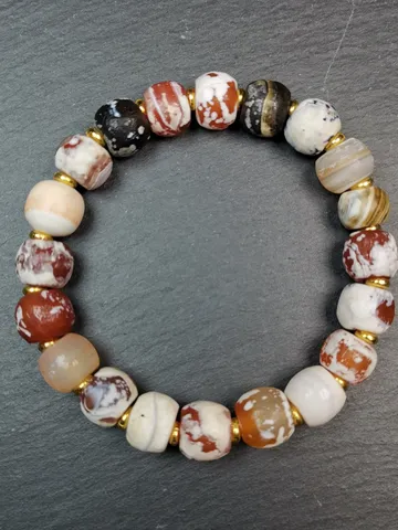 Gandhanra Tibetan Sugar Agate Beads Wrist Mala, Unique 11mm Barrel Shape Carnelian Bracelet $129.99