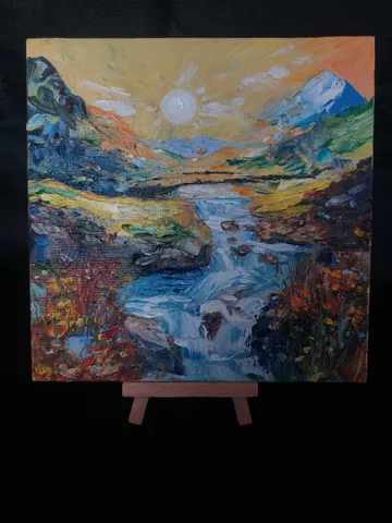 oil painting on canvas on cardboard morning in the mountains 8x8 inches $100.00