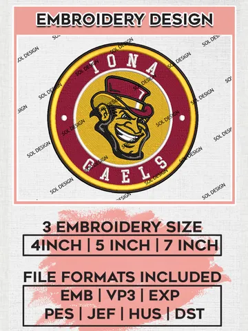 NCAA Iona Gaels Round Logo Embroidery, NCAA Iona Gaels Embroidery Design files, NCAA Teams, NCAA Machine embroidery designs, Digital Download