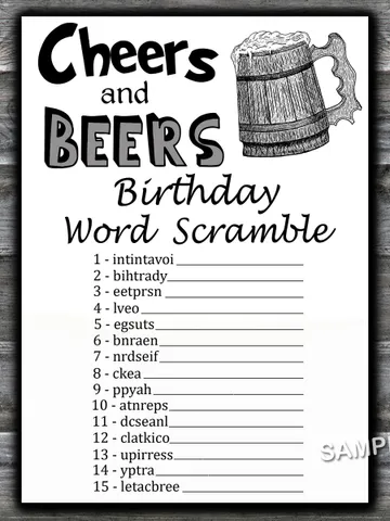 Cheers and beers Birthday Word Scramble Game,Birthday Games for Him,Adult Birthday Games,Printable Birthday Games $1.75