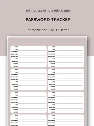 Printable password tracker. Password template. PDF password keeper. Password organizer. $1.00