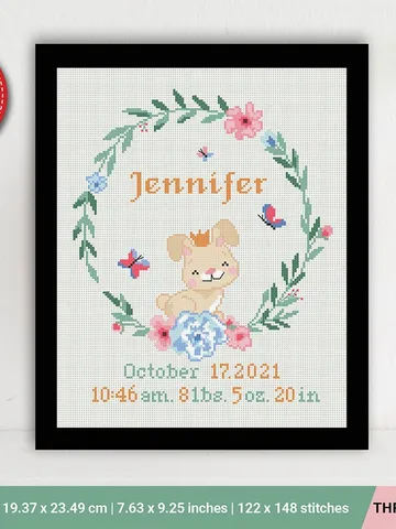 Rabbit Birth announcement cross stitch pattern, baby,personalized, boy girl nursery decor, counted, chart, gift DIY, embroidery, instant PDF $6.80