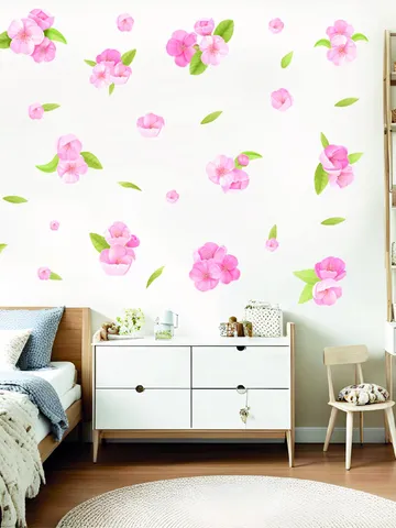 Pink Flowers Wall Decals Set Stickers el83 $27.99
