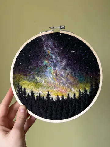 Embroidered and needle felted painting "Mysterious forest" $650.00