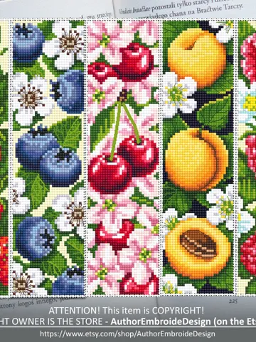 Floral bookmark set cross stitch pattern PDF download Handmade bookmark pattern digital PDF, Fruit cross stitch chart, Cherry blossom #B153 $17.45